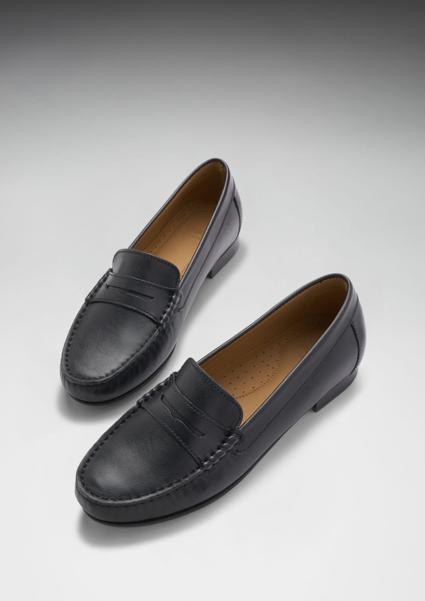 Women's Penny Loafers Leather Sole, black leather - Hugs & Co.