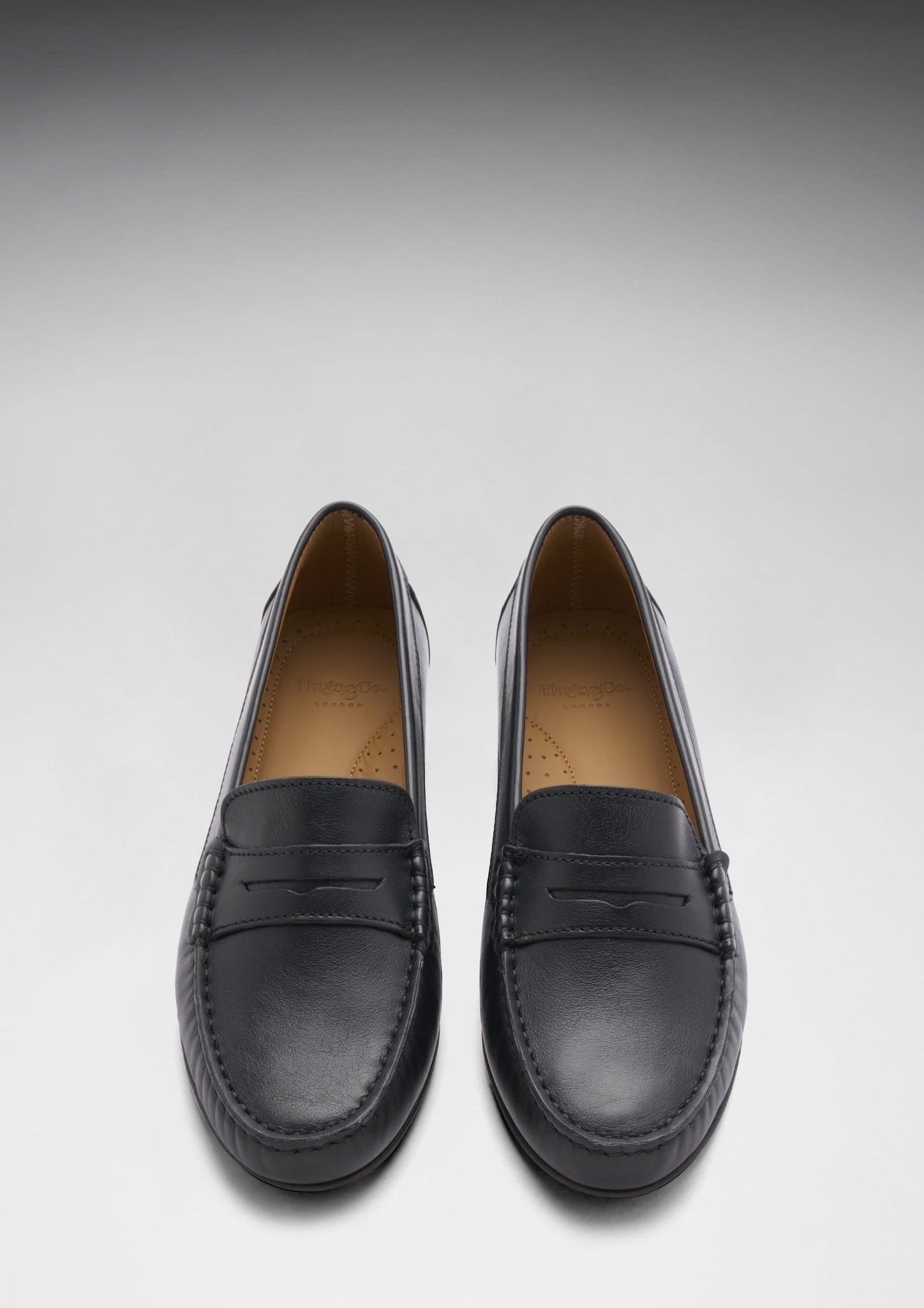 Women's Penny Loafers Leather Sole, black leather - Hugs & Co.