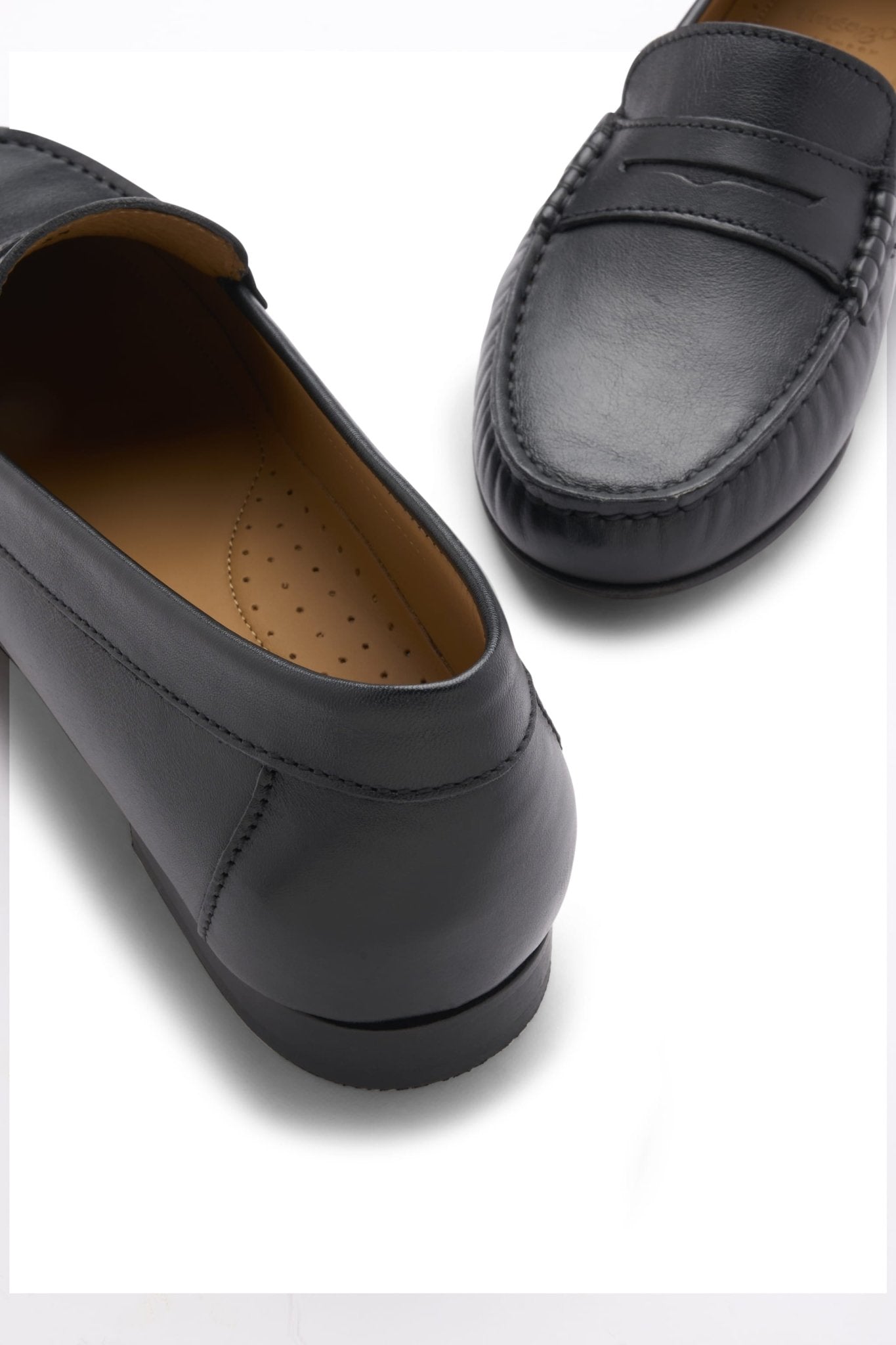 Women's Penny Loafers Leather Sole, black leather - Hugs & Co.