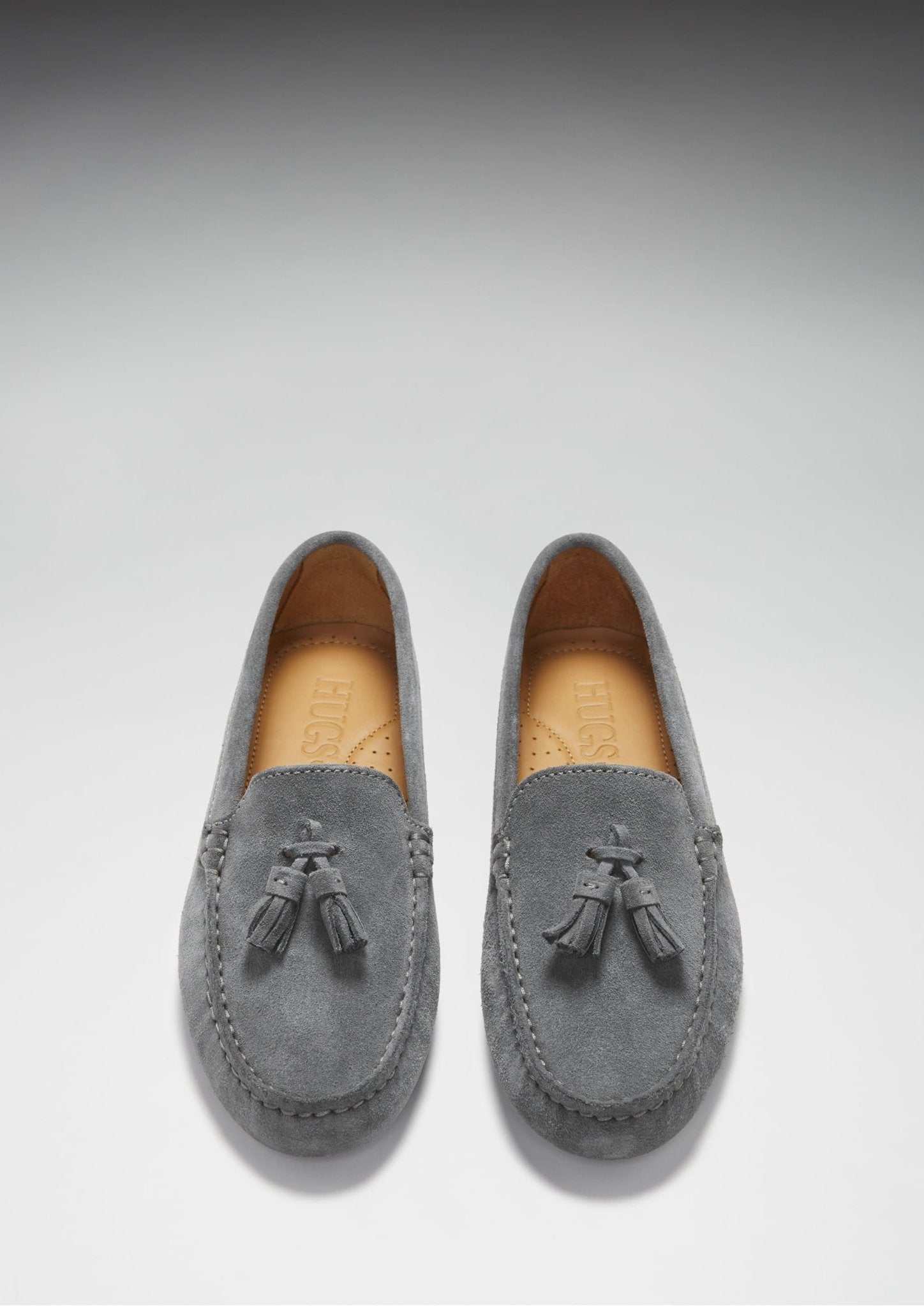 Women's Tasselled Driving Loafers, slate grey suede - Hugs & Co.