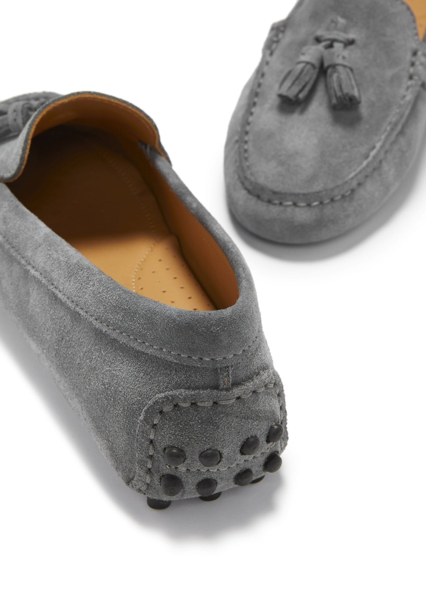 Women's Tasselled Driving Loafers, slate grey suede - Hugs & Co.