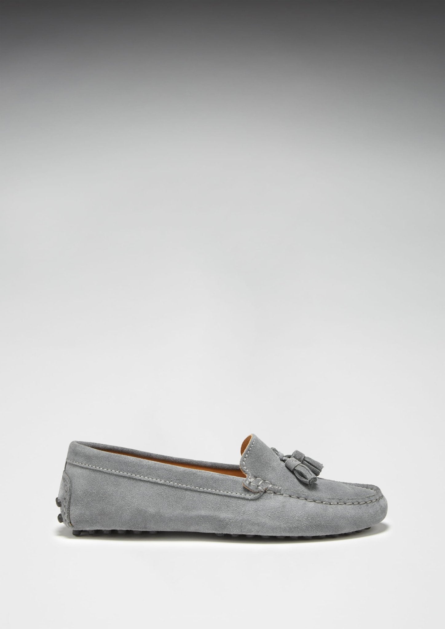 Women's Tasselled Driving Loafers, slate grey suede - Hugs & Co.