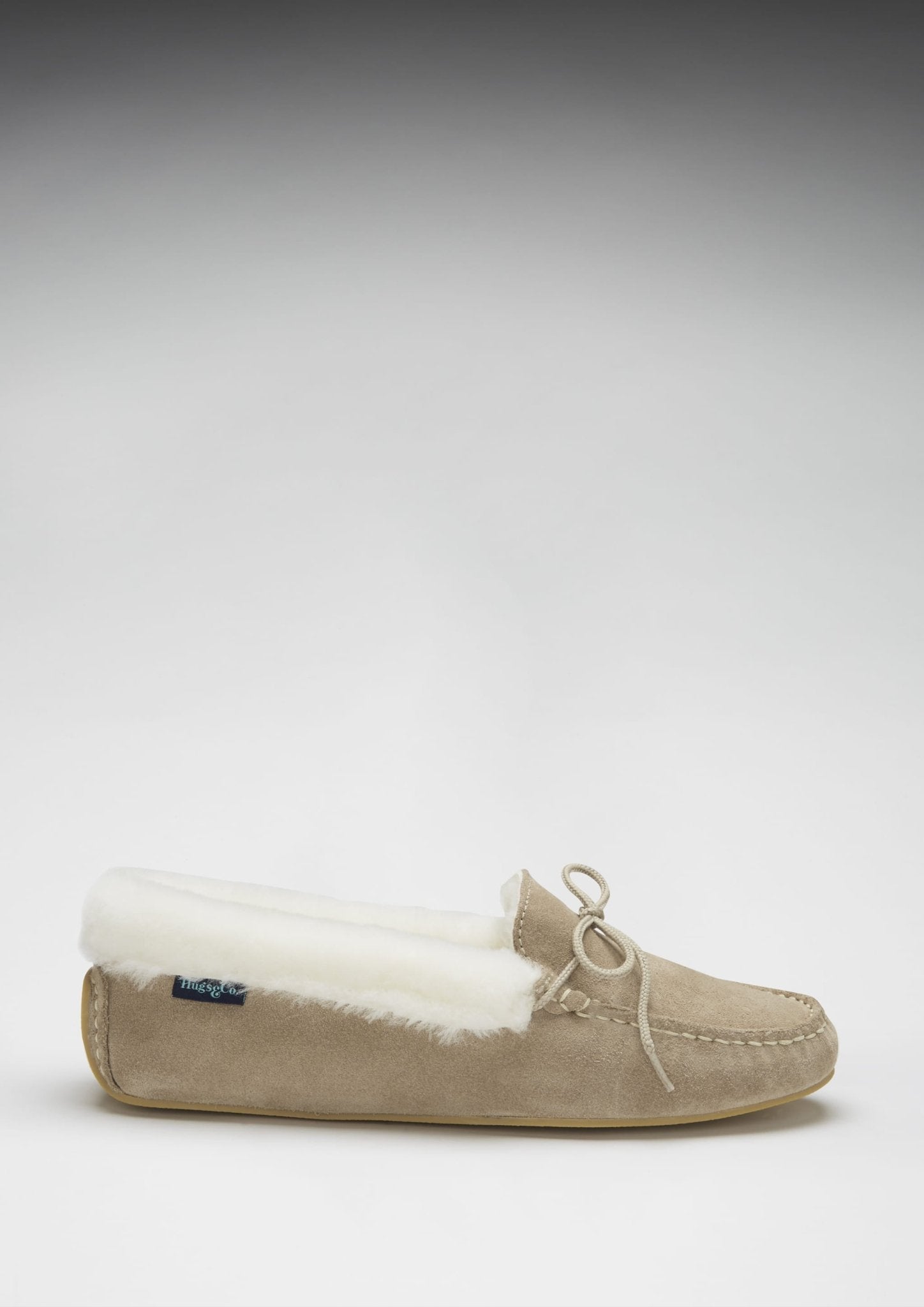 Women's slippers, sheepskin, taupe suede - Hugs & Co.