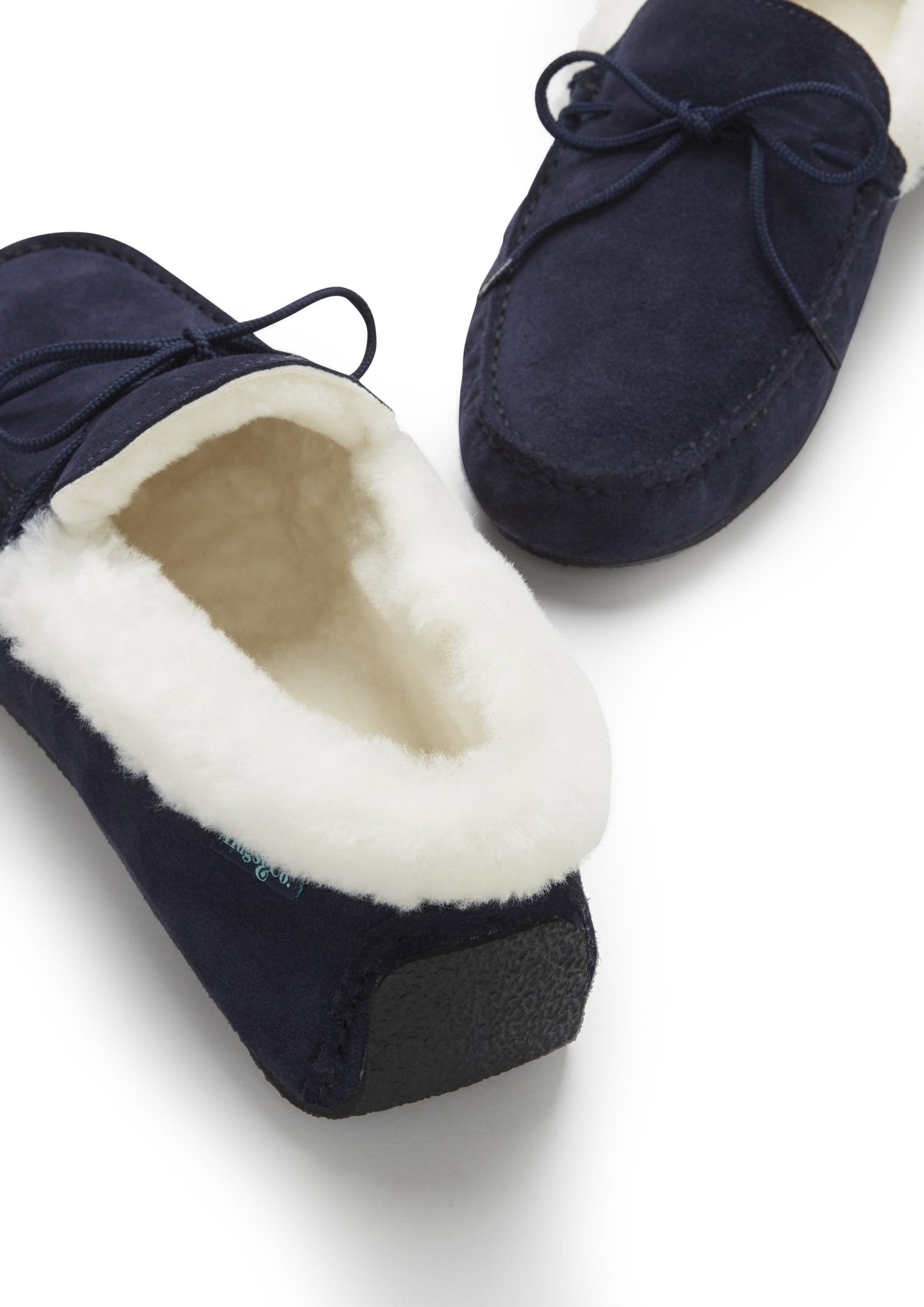 Slippers, sheepskin, navy blue suede - Hugs & Co.