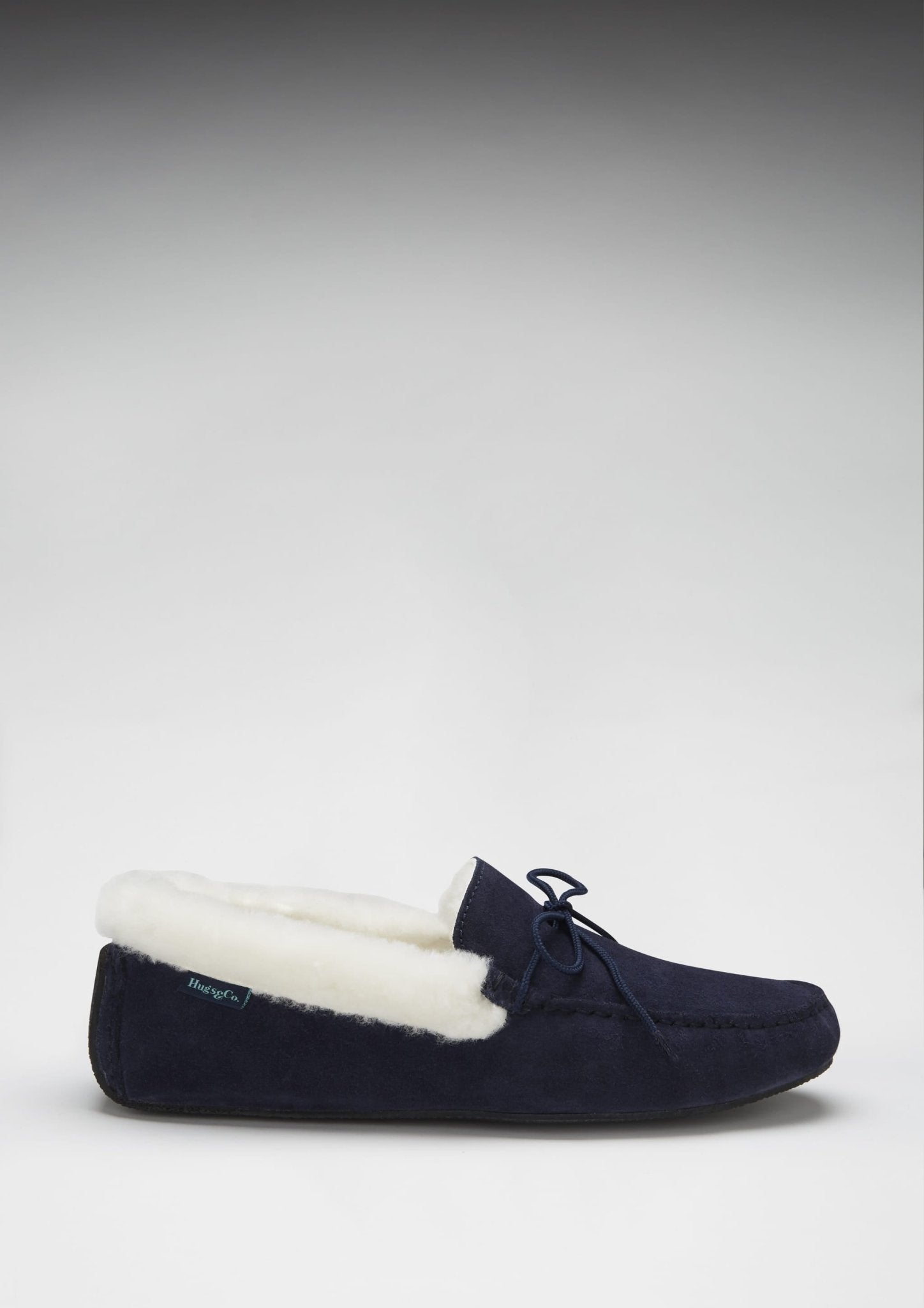 Slippers, sheepskin, navy blue suede - Hugs & Co.