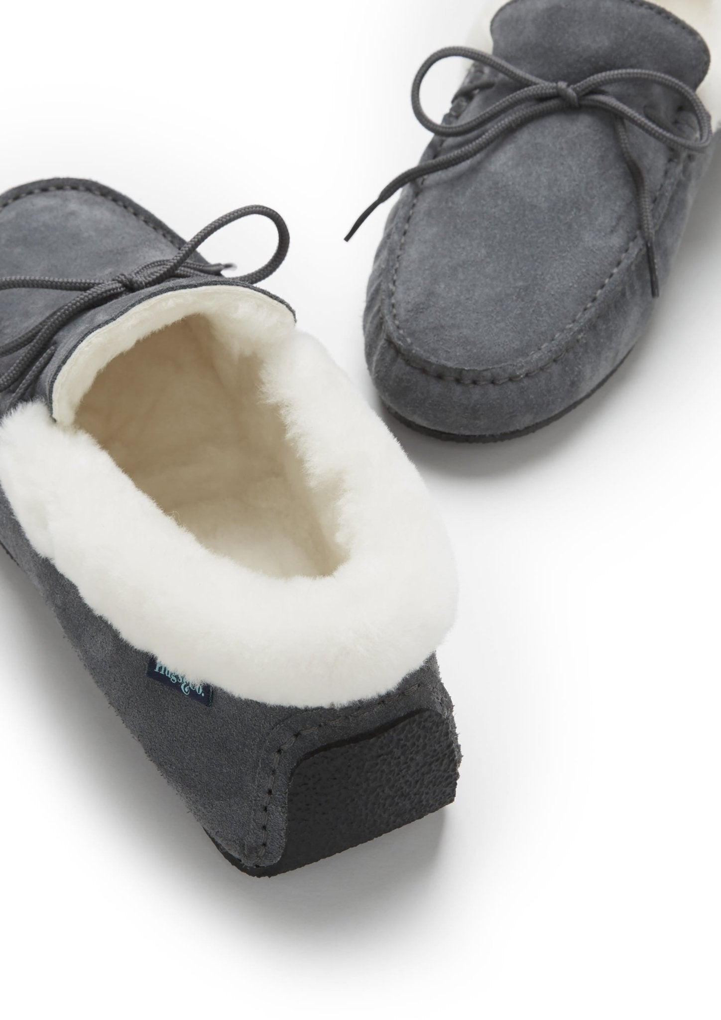 Slippers, sheepskin, slate grey suede - Hugs & Co.