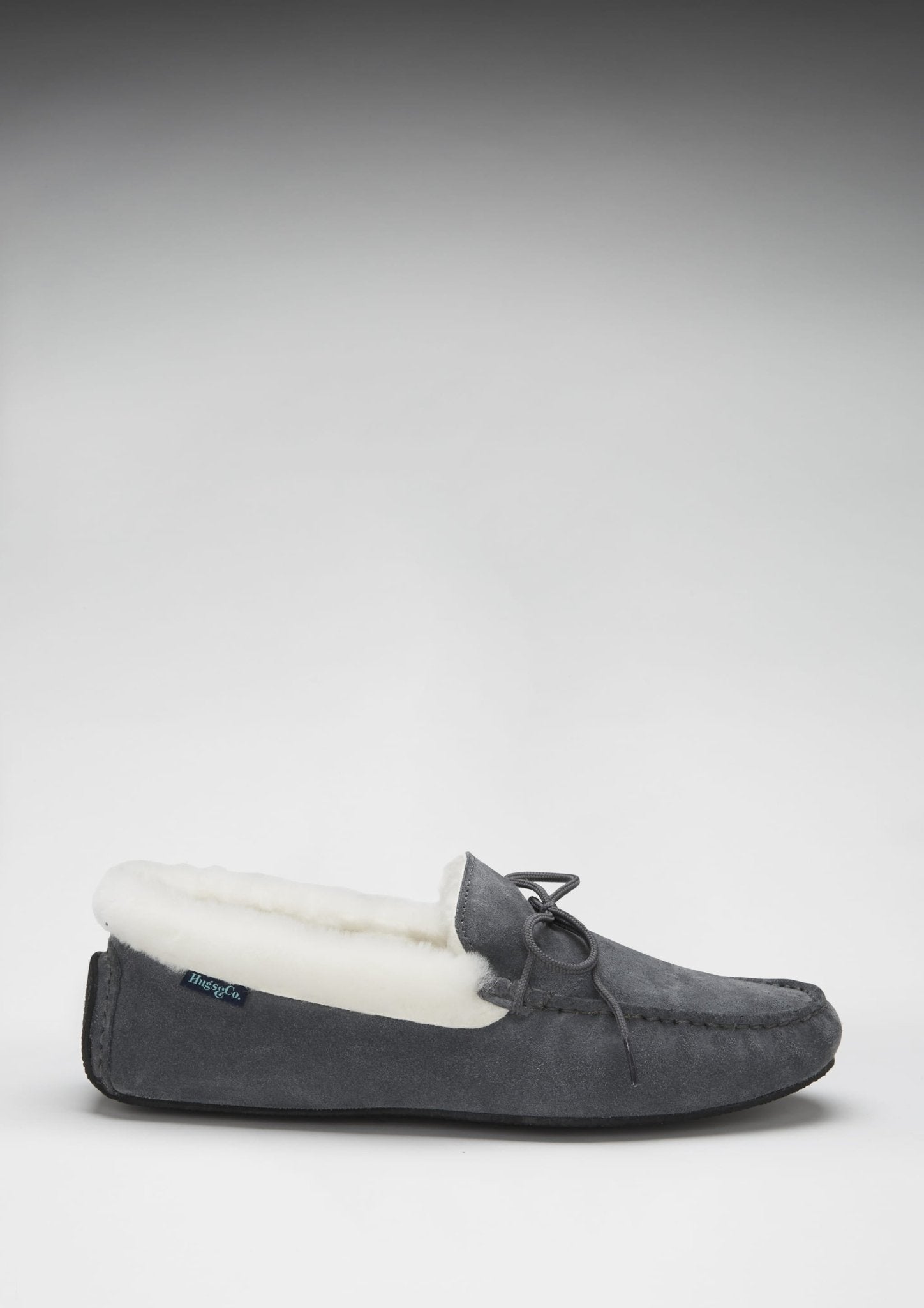 Slippers, sheepskin, slate grey suede - Hugs & Co.