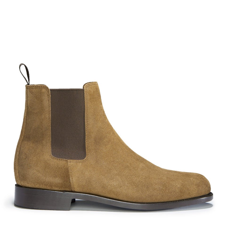 Tobacco Suede Chelsea Boots, Welted Leather Sole - Hugs & Co.