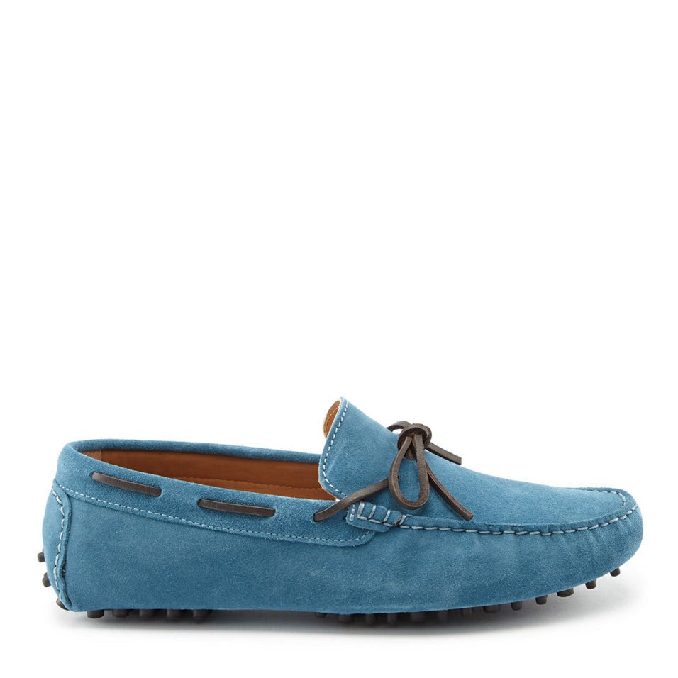 Laced Driving Loafers, petrol blue suede - Hugs & Co.