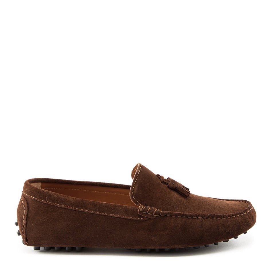 Tasselled Driving Loafers, brown suede - Hugs & Co.