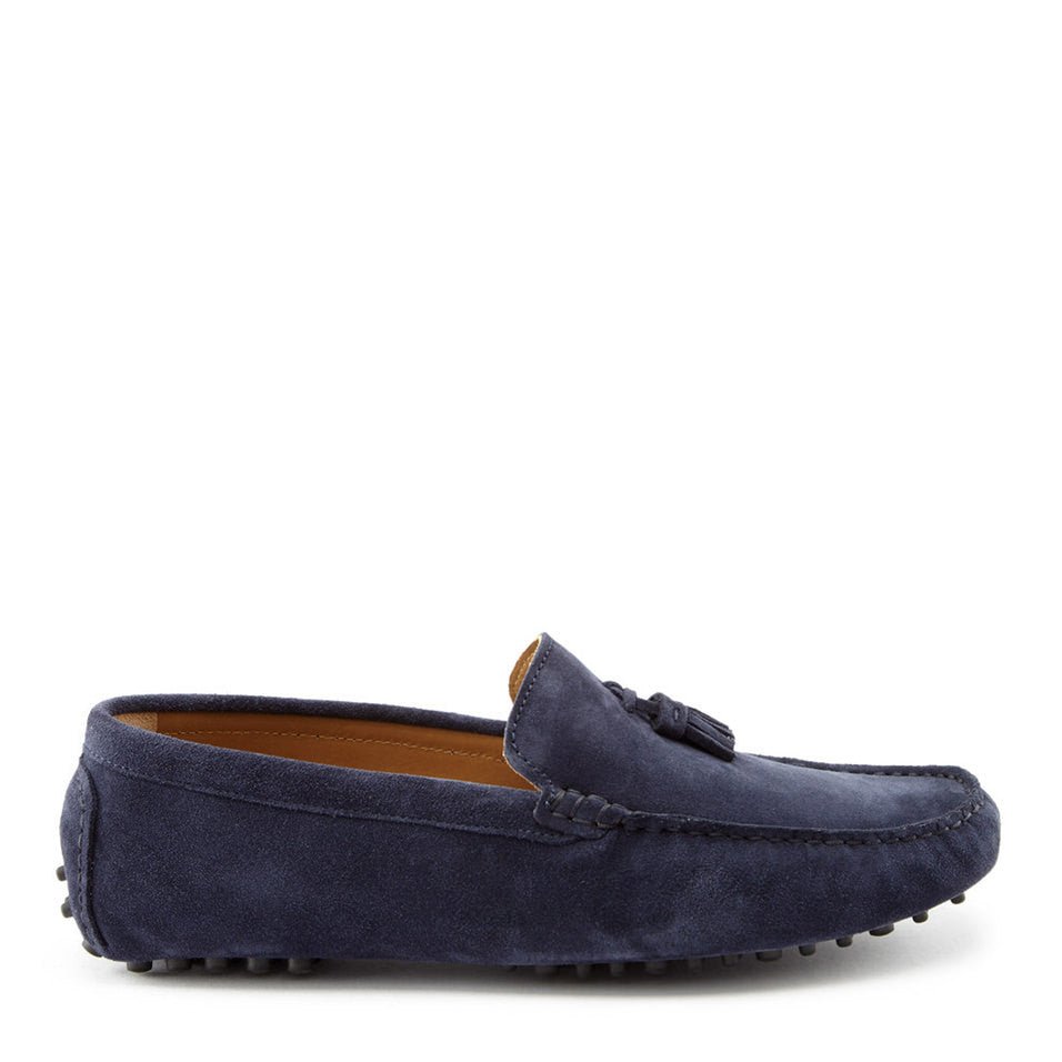 Tasselled Driving Loafers, navy blue suede - Hugs & Co.