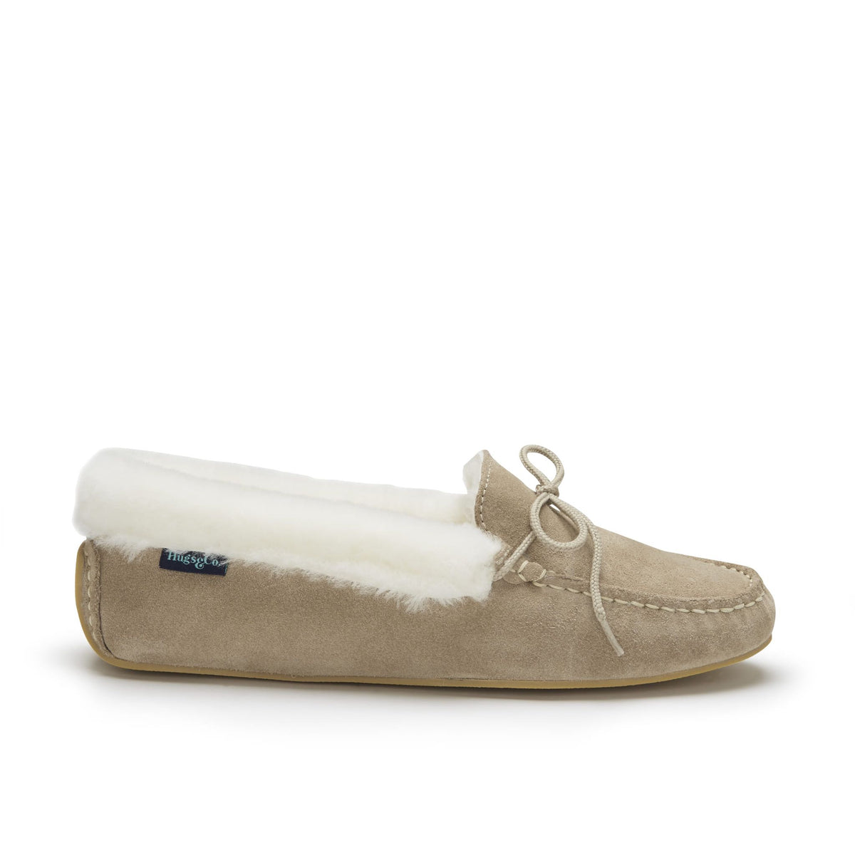 Women&#39;s slippers, sheepskin, taupe suede