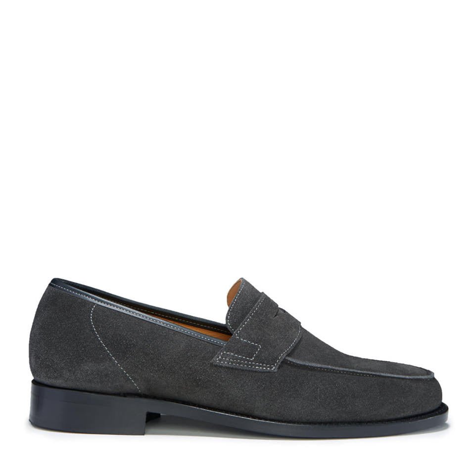 Slate Grey Suede Loafers, Welted Leather Sole - Hugs & Co.