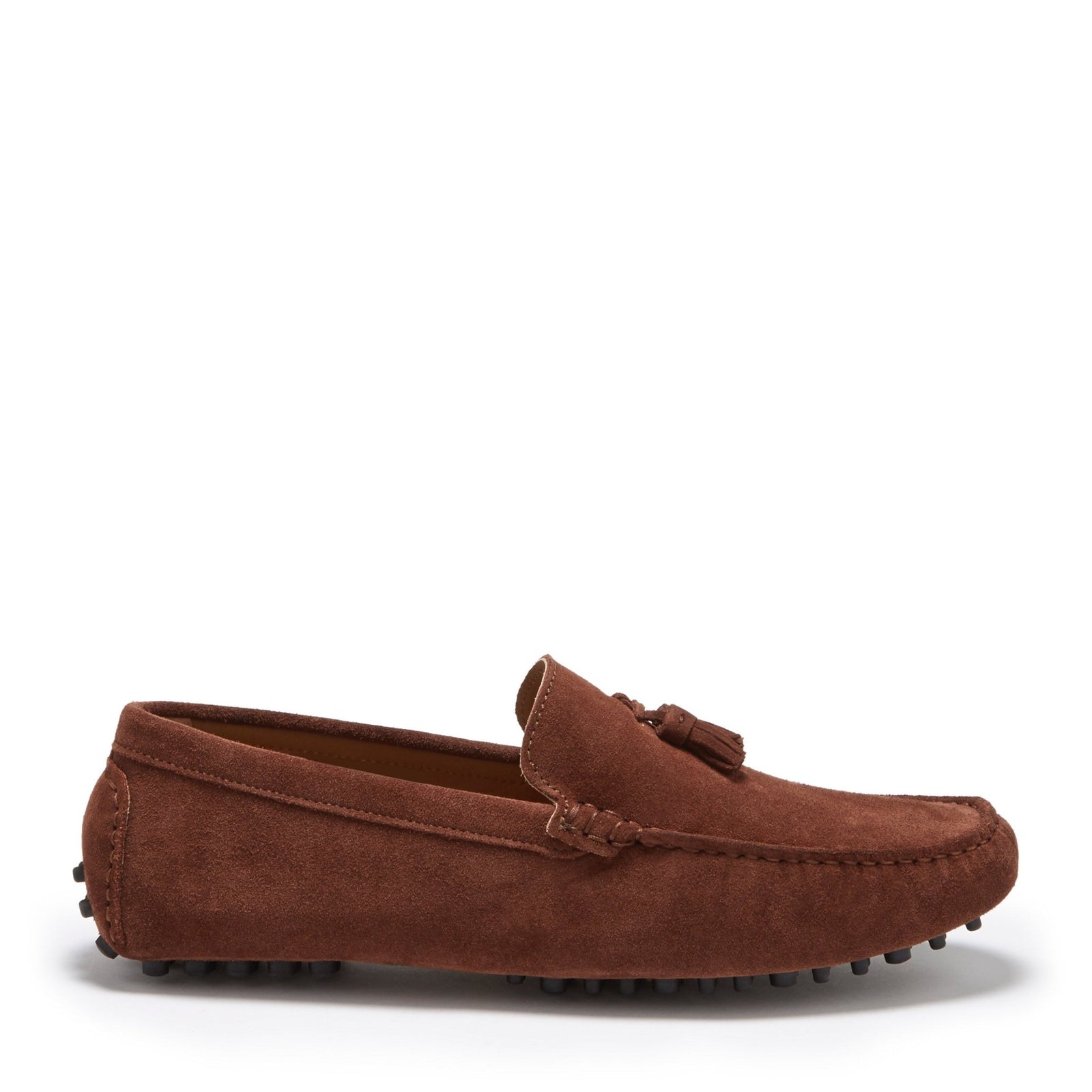 Tasselled Driving Loafers, mahogany brown suede - Hugs & Co.