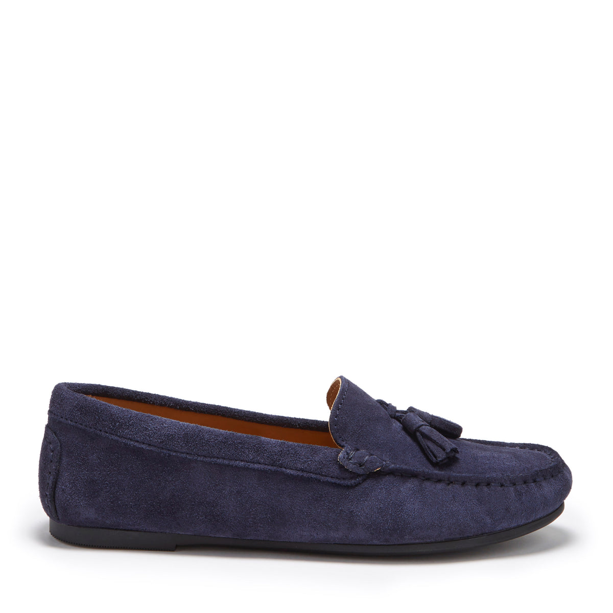 Women&#39;s Tasselled Driving Loafers Full Rubber Sole, navy blue suede