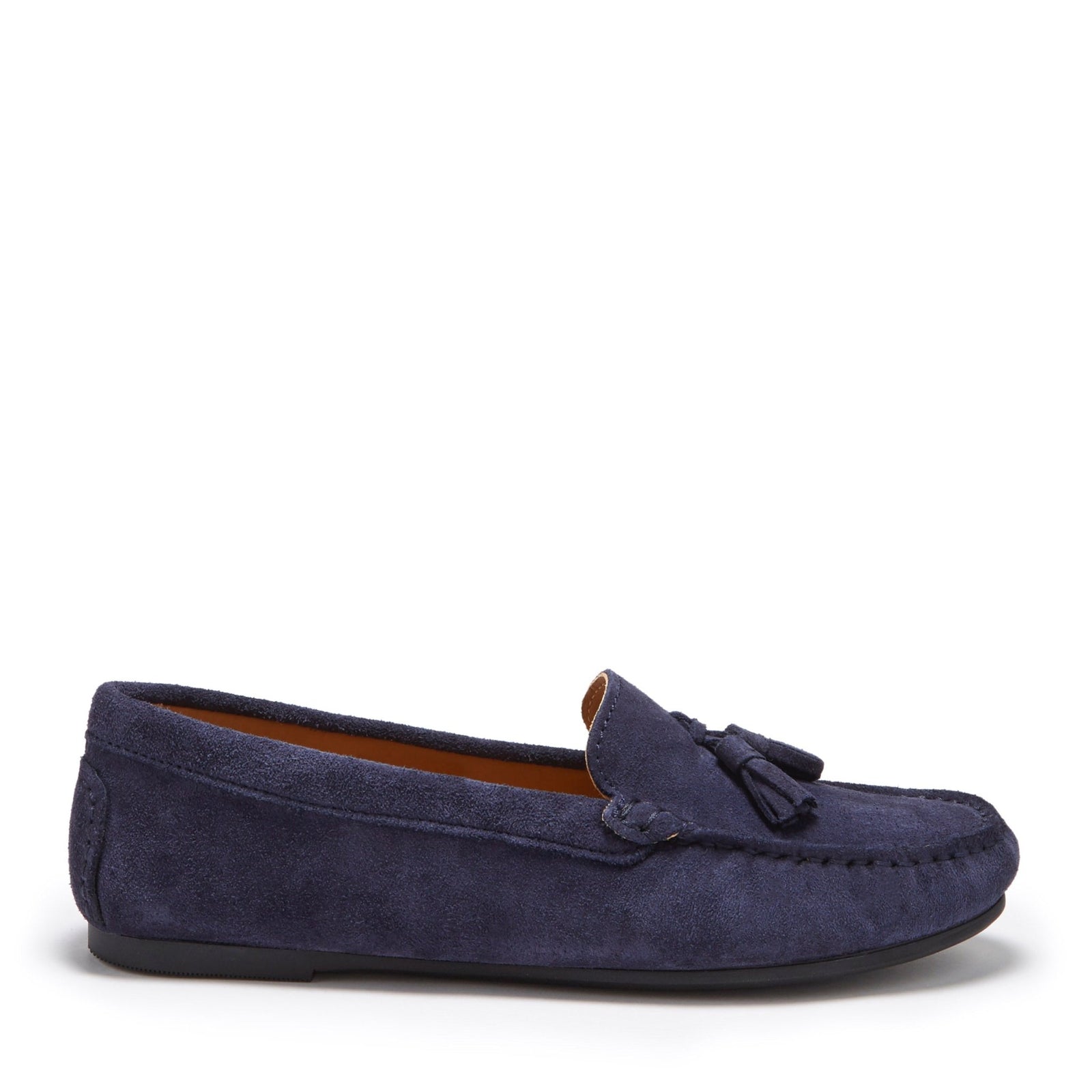 Women's Tasselled Driving Loafers Full Rubber Sole, navy blue suede - Hugs & Co.