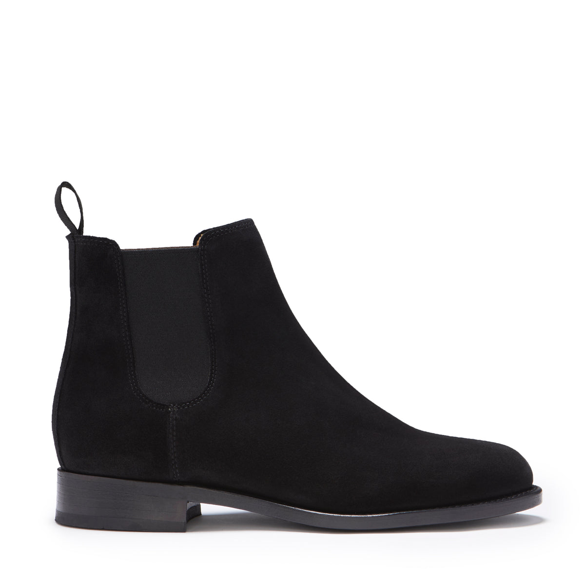 Women&#39;s Black Suede Chelsea Boots, Welted Leather Sole