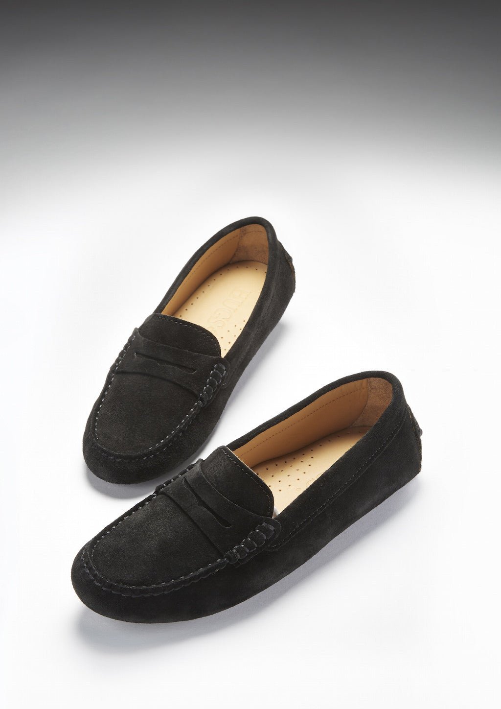 Women's Penny Driving Loafers, black suede - Hugs & Co.