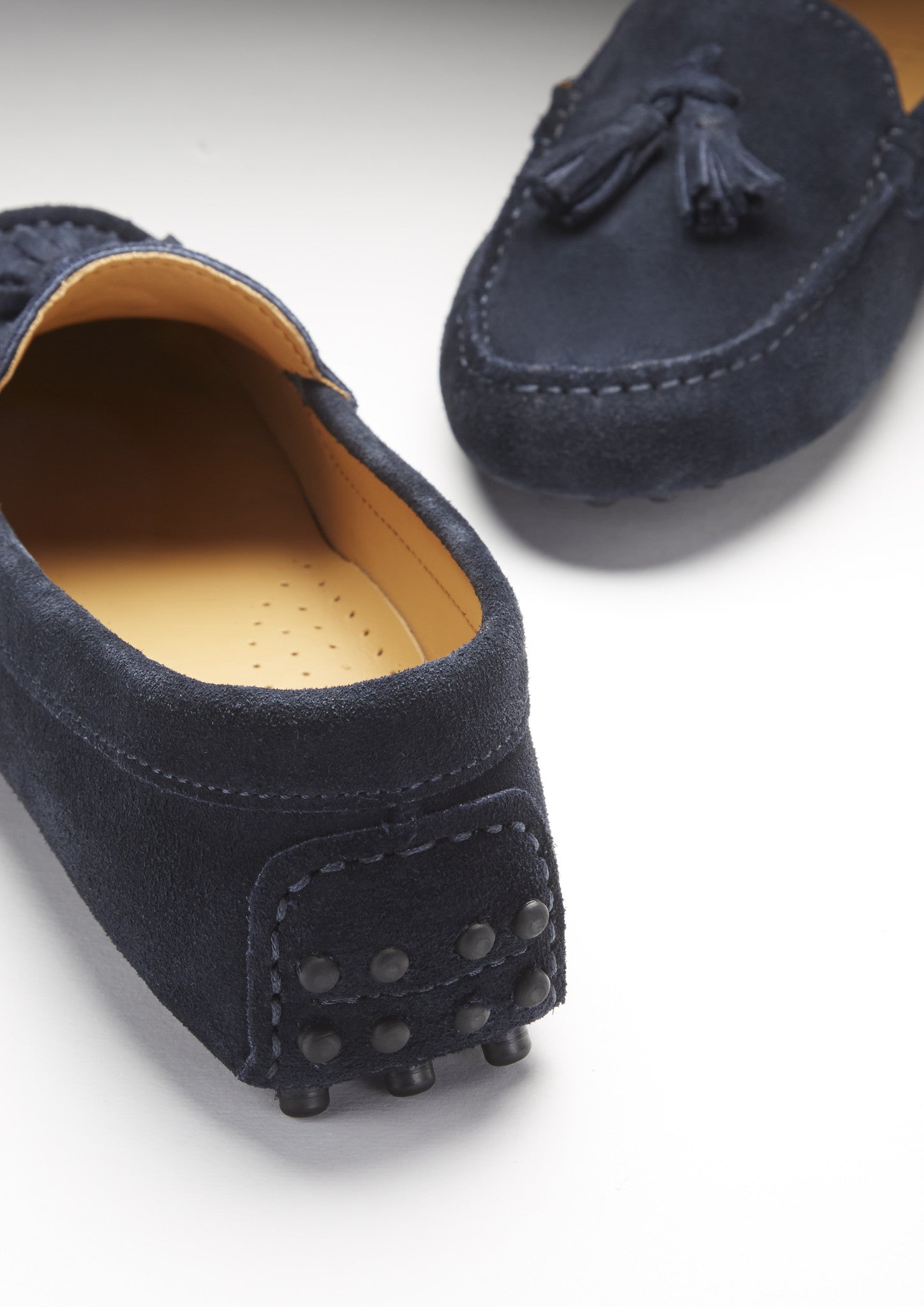 Mocassins femme à pompons, daim bleu marine