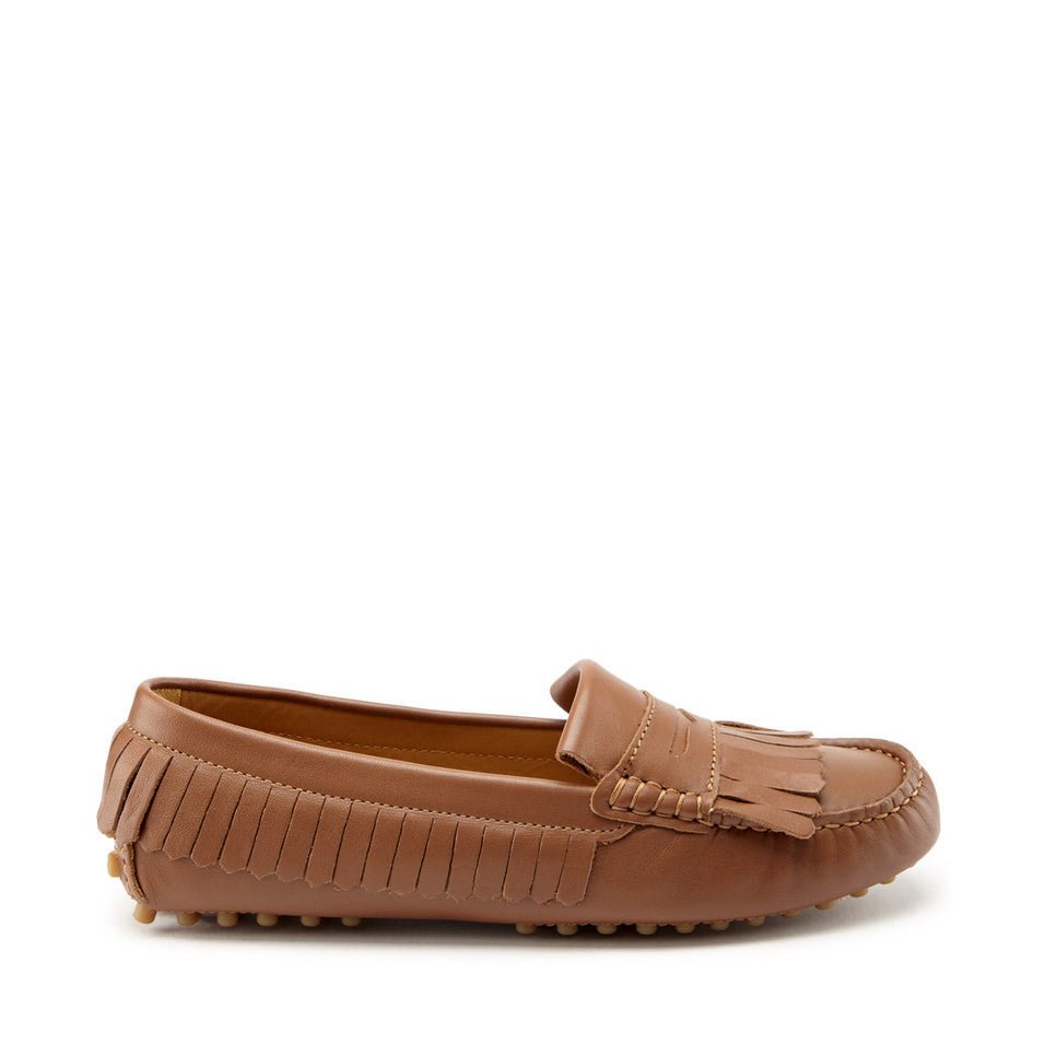 Women's Fringed Driving Loafers, light tan leather - Hugs & Co.