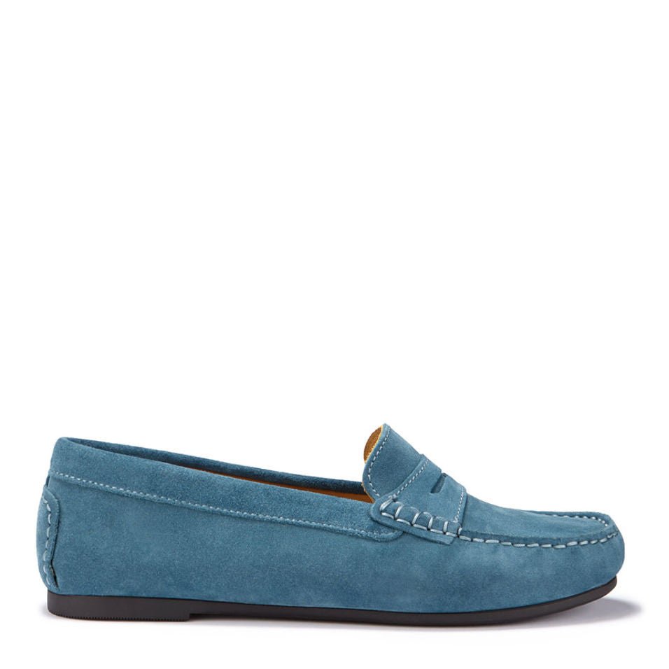 Women's Penny Driving Loafers Full Rubber Sole, teal suede - Hugs & Co.