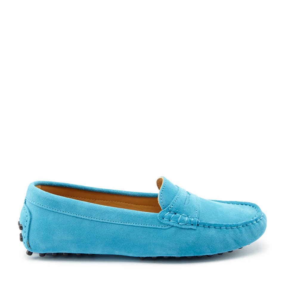 Women's Penny Driving Loafers, turquoise suede - Hugs & Co.