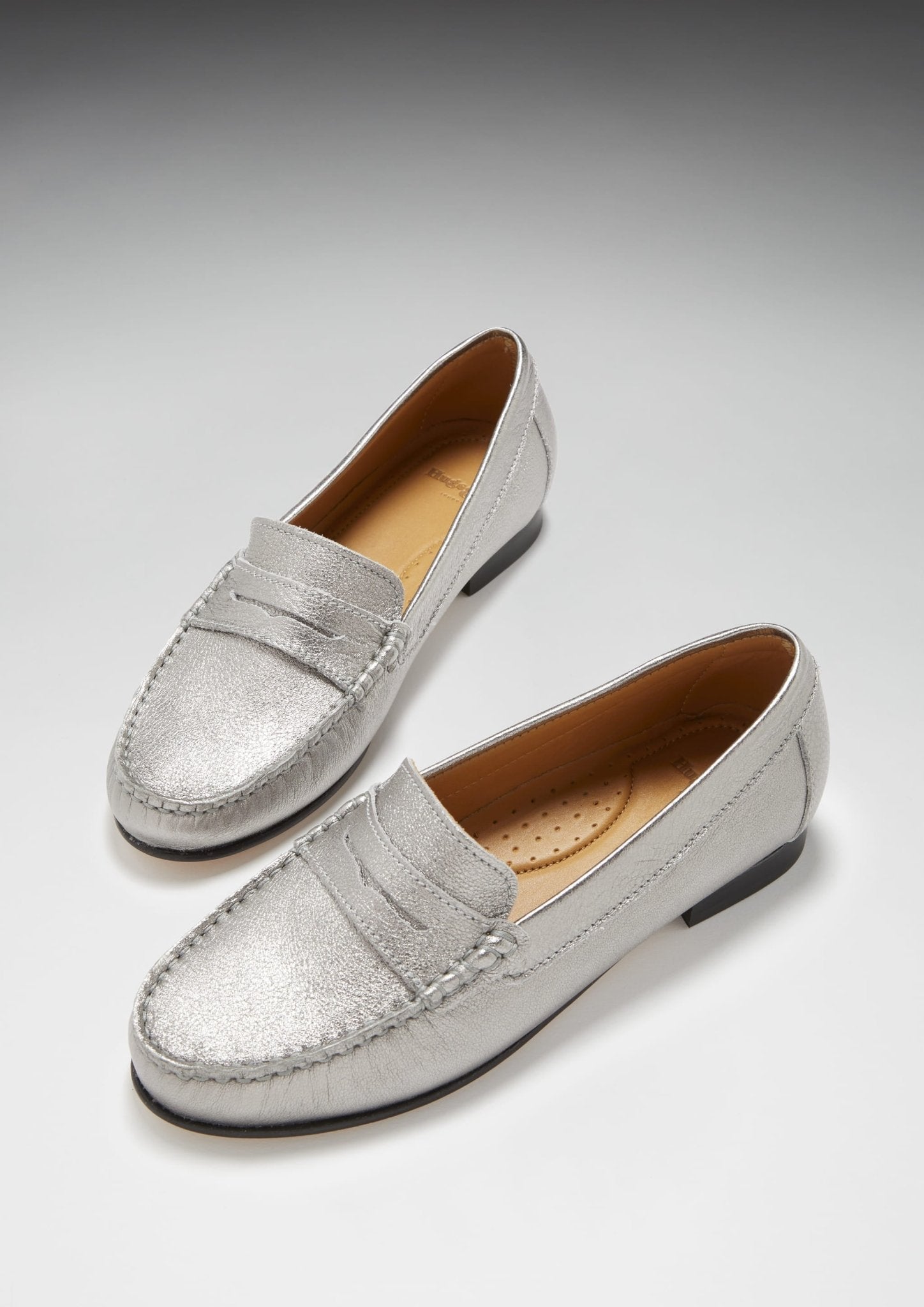 Women's Penny Loafers Leather Sole, titanium metallic leather - Hugs & Co.
