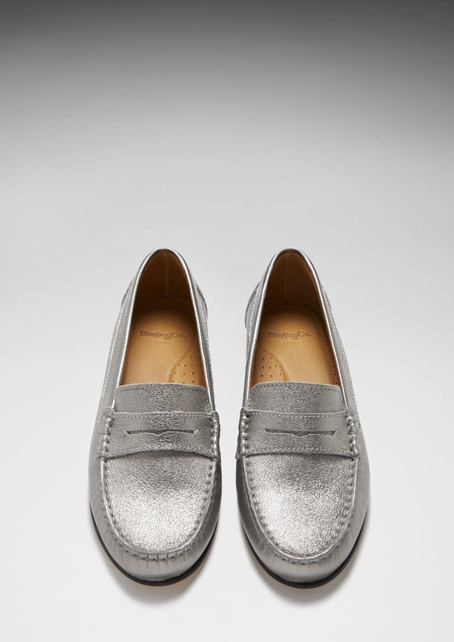 Women's Penny Loafers Leather Sole, titanium metallic leather - Hugs & Co.