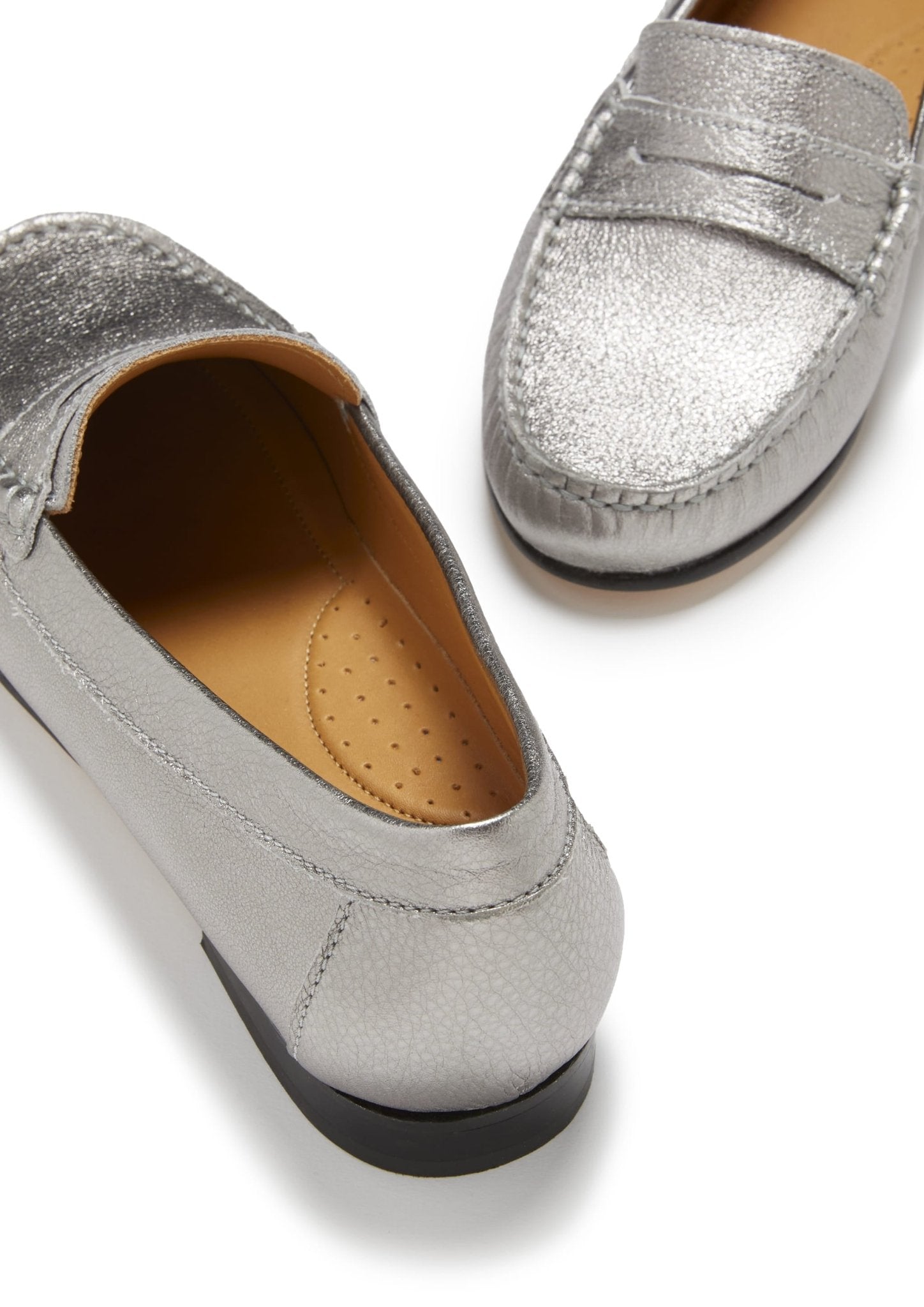 Women's Penny Loafers Leather Sole, titanium metallic leather - Hugs & Co.