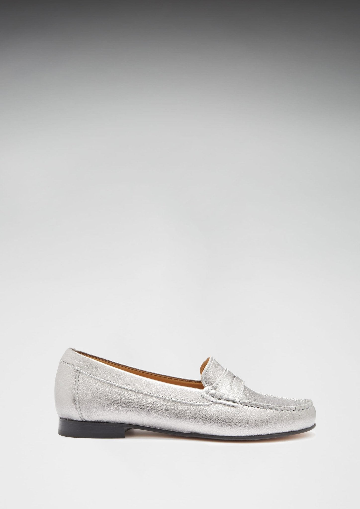 Women's Penny Loafers Leather Sole, titanium metallic leather - Hugs & Co.