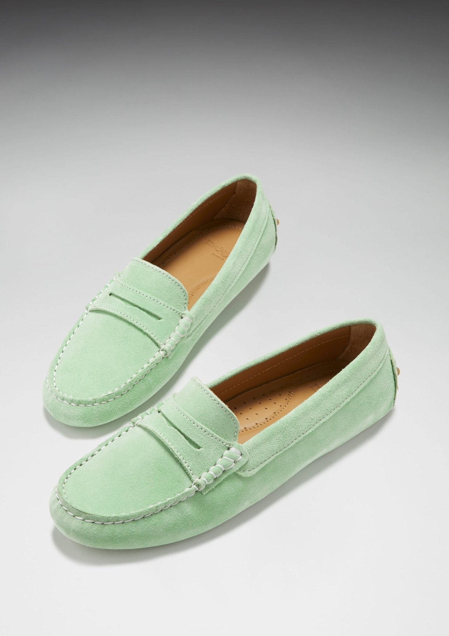 Women's Penny Driving Loafers, lagoon green suede - Hugs & Co.
