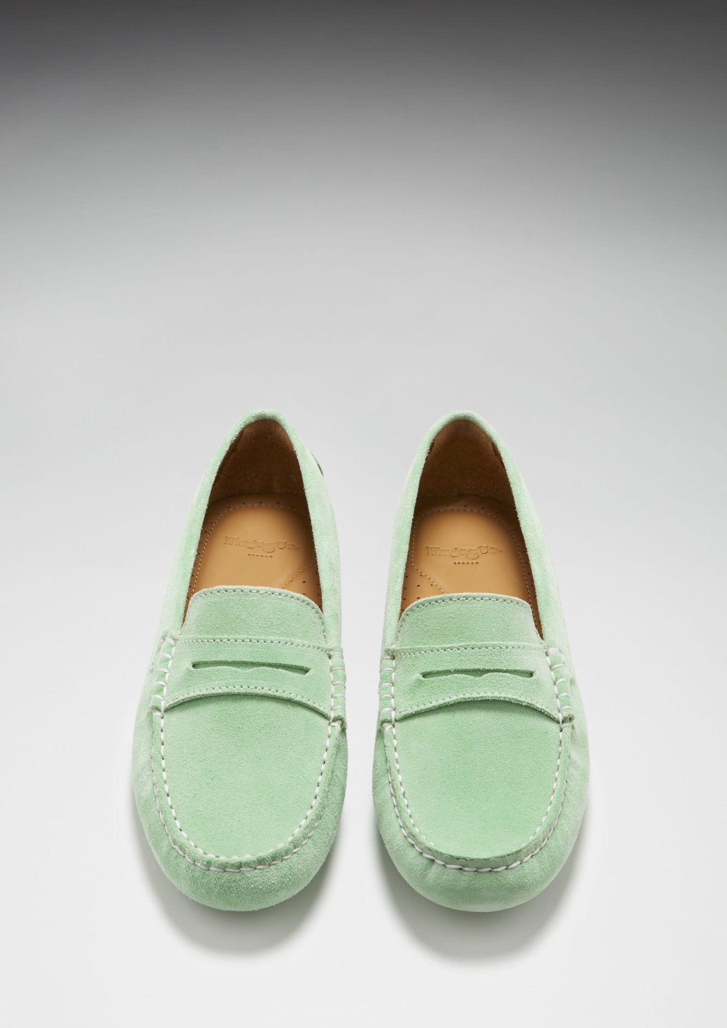 Women's Penny Driving Loafers, lagoon green suede - Hugs & Co.