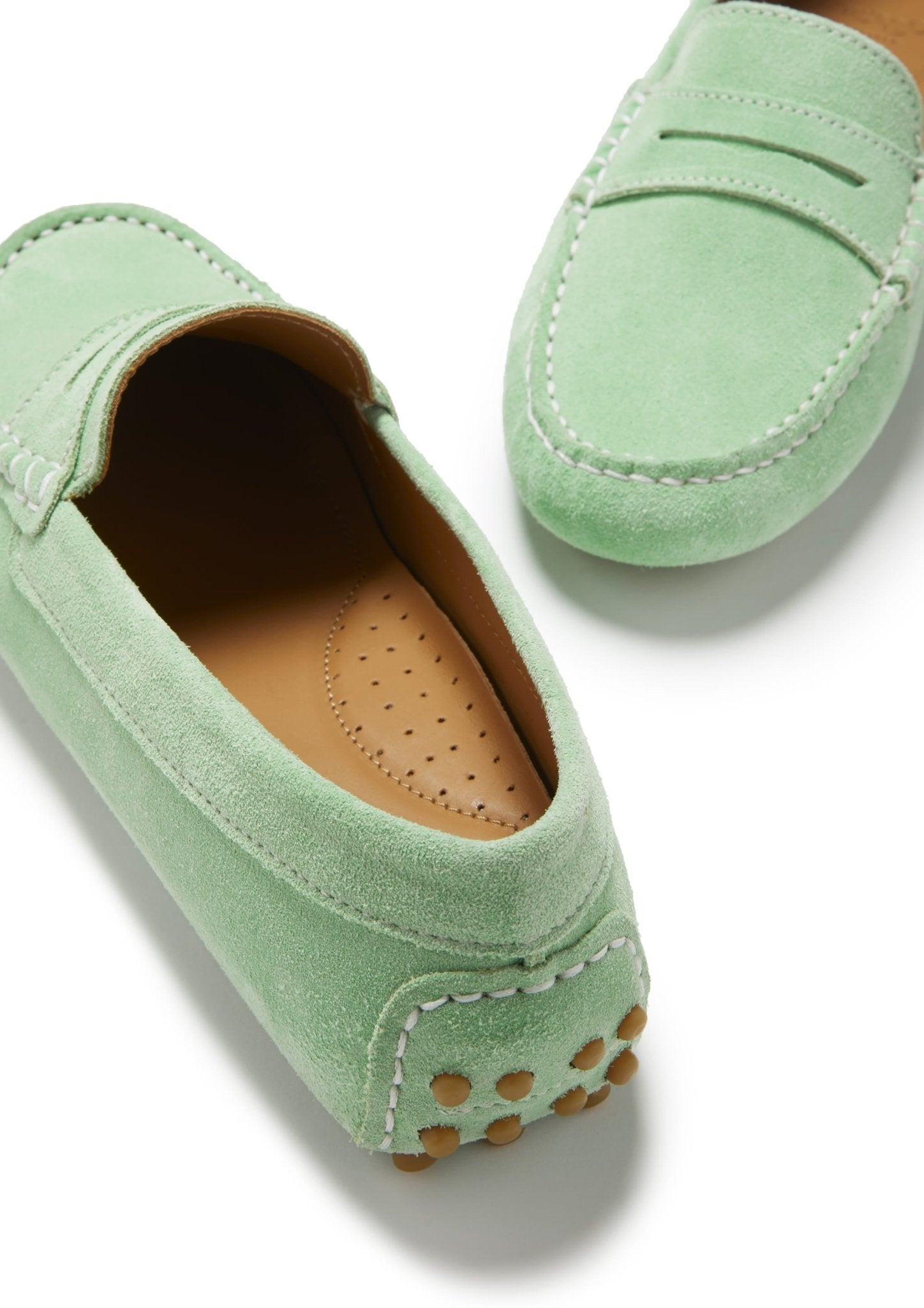 Women's Penny Driving Loafers, lagoon green suede - Hugs & Co.