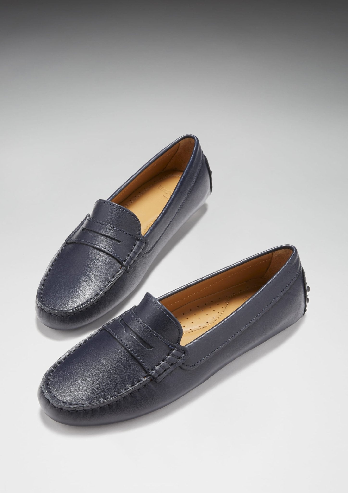 Women's Penny Driving Loafers, navy blue leather - Hugs & Co.