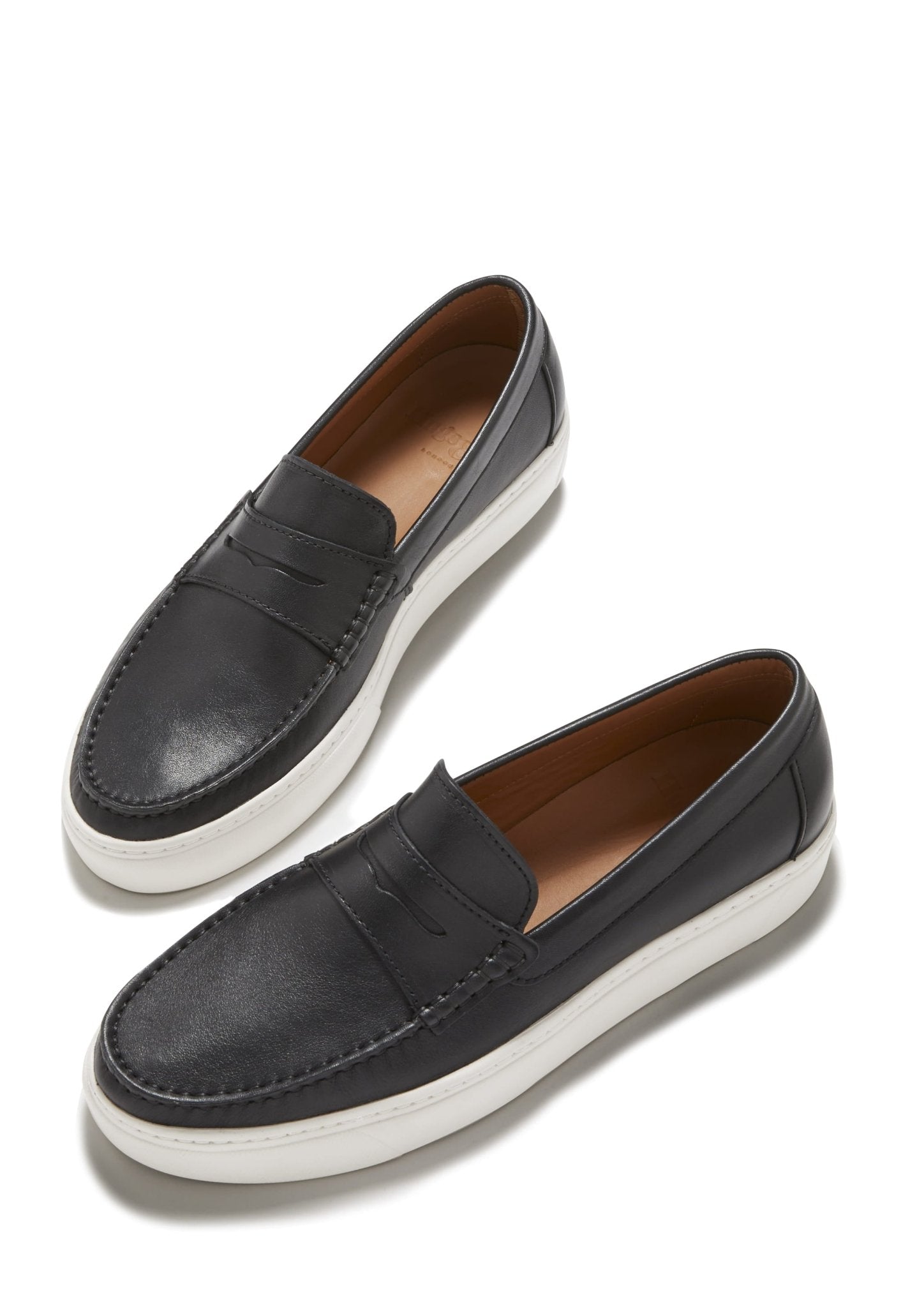 Slip-on Sneaker Loafers, black leather - Hugs & Co.