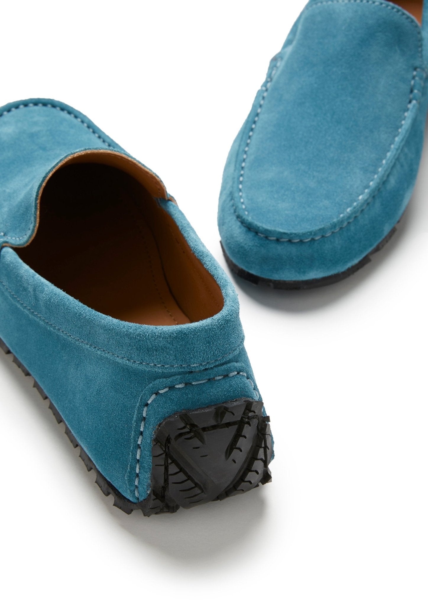Tyre Sole Driving Loafers, petrol blue suede - Hugs & Co.