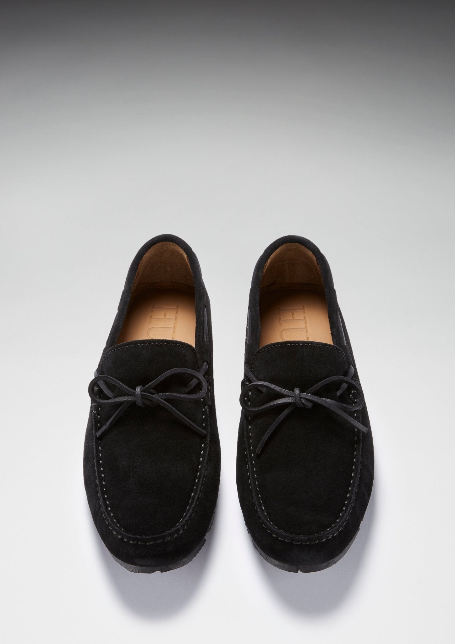 Tyre Sole Laced Driving Loafers, black suede - Hugs & Co.