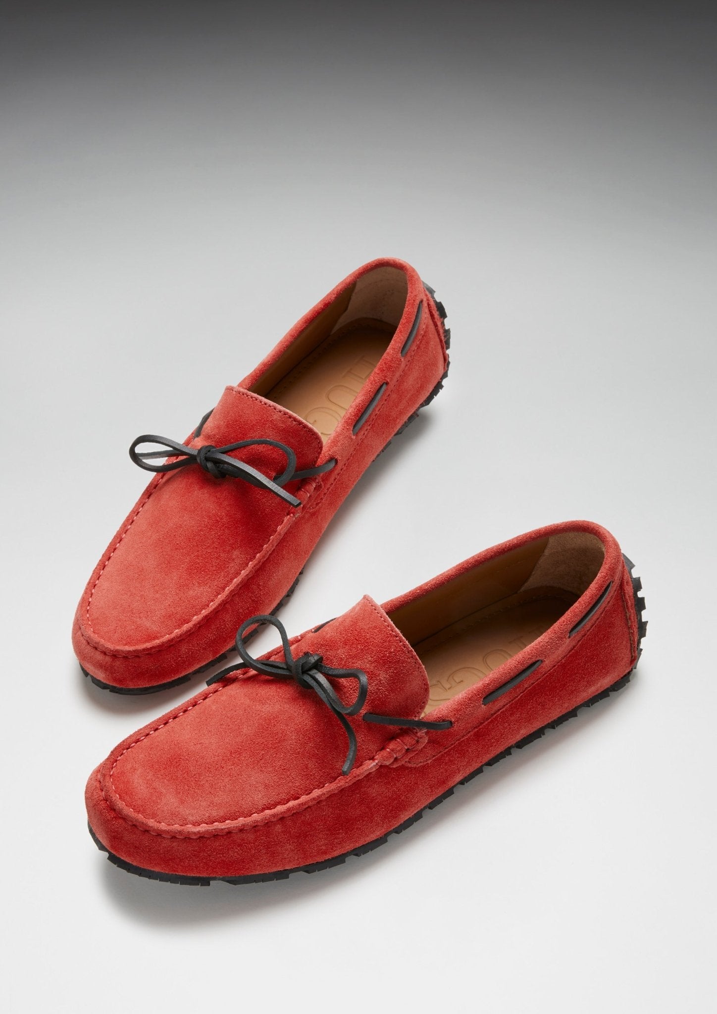 Tyre Sole Laced Driving Loafers, red suede - Hugs & Co.