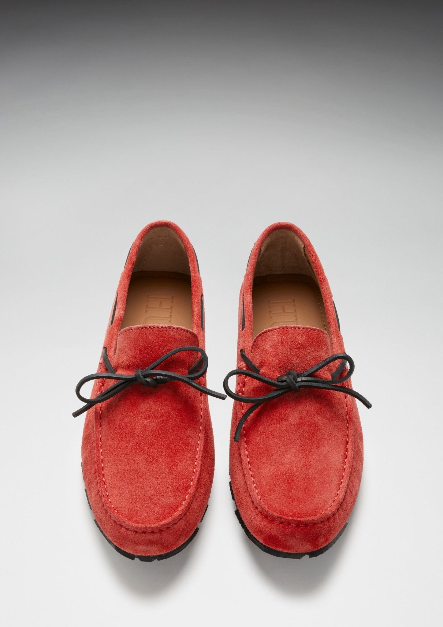 Tyre Sole Laced Driving Loafers, red suede - Hugs & Co.