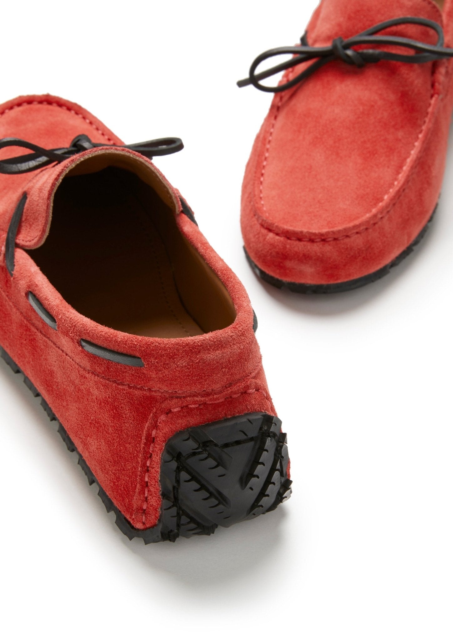 Tyre Sole Laced Driving Loafers, red suede - Hugs & Co.