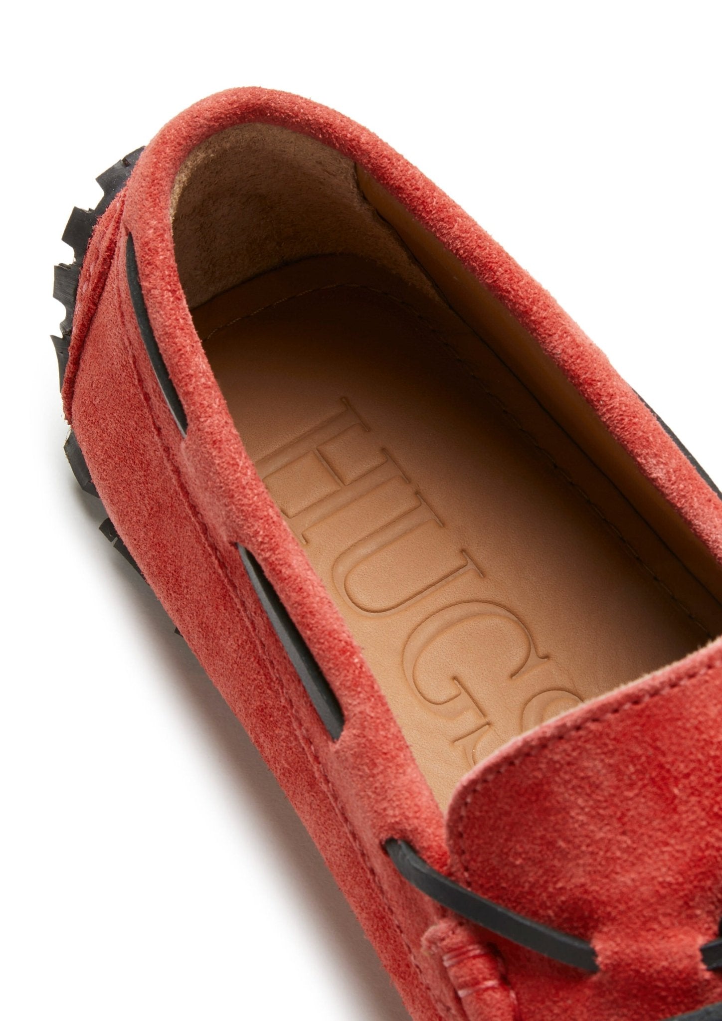 Tyre Sole Laced Driving Loafers, red suede - Hugs & Co.