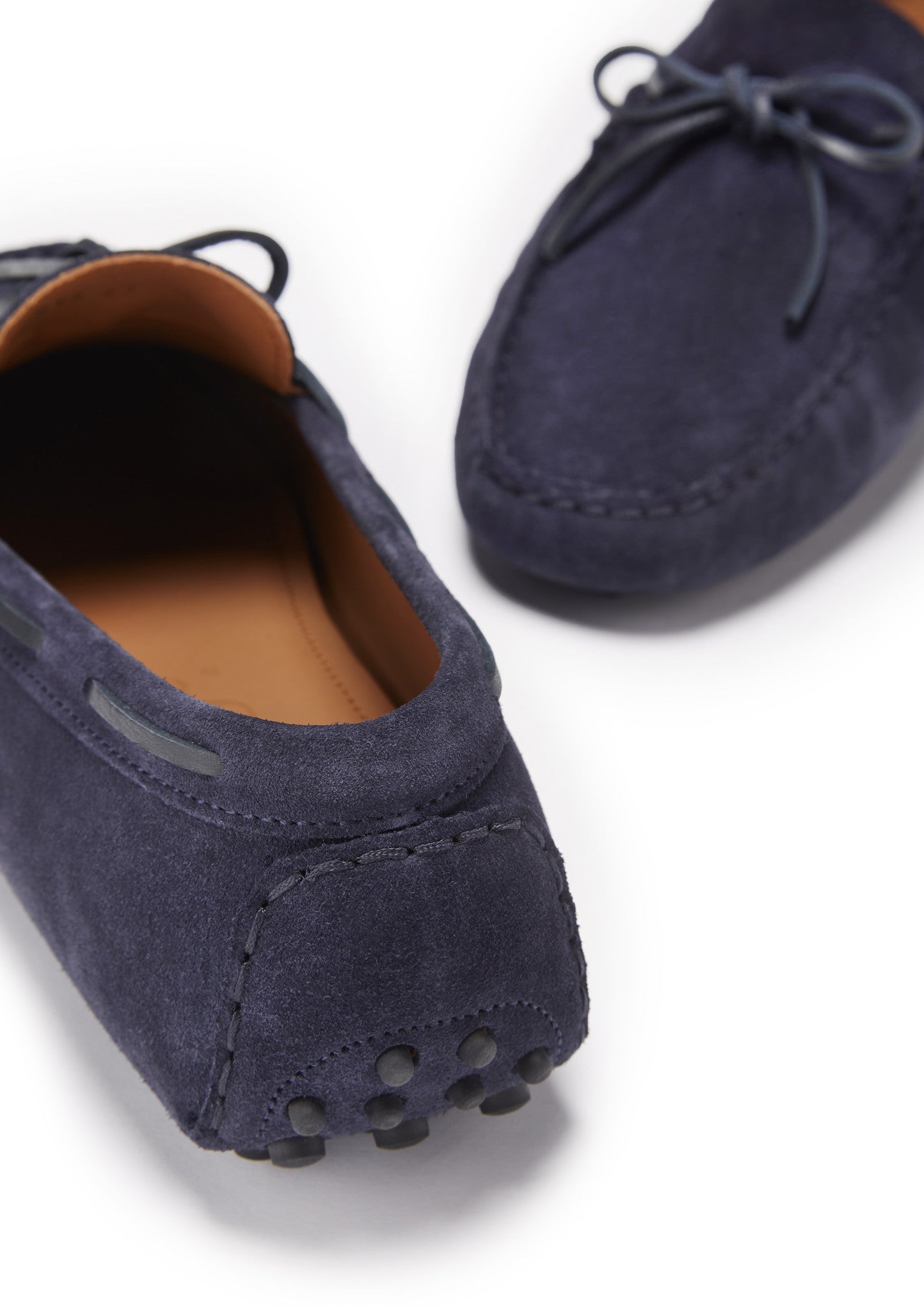 Laced Driving Loafers Navy Suede Front and Back