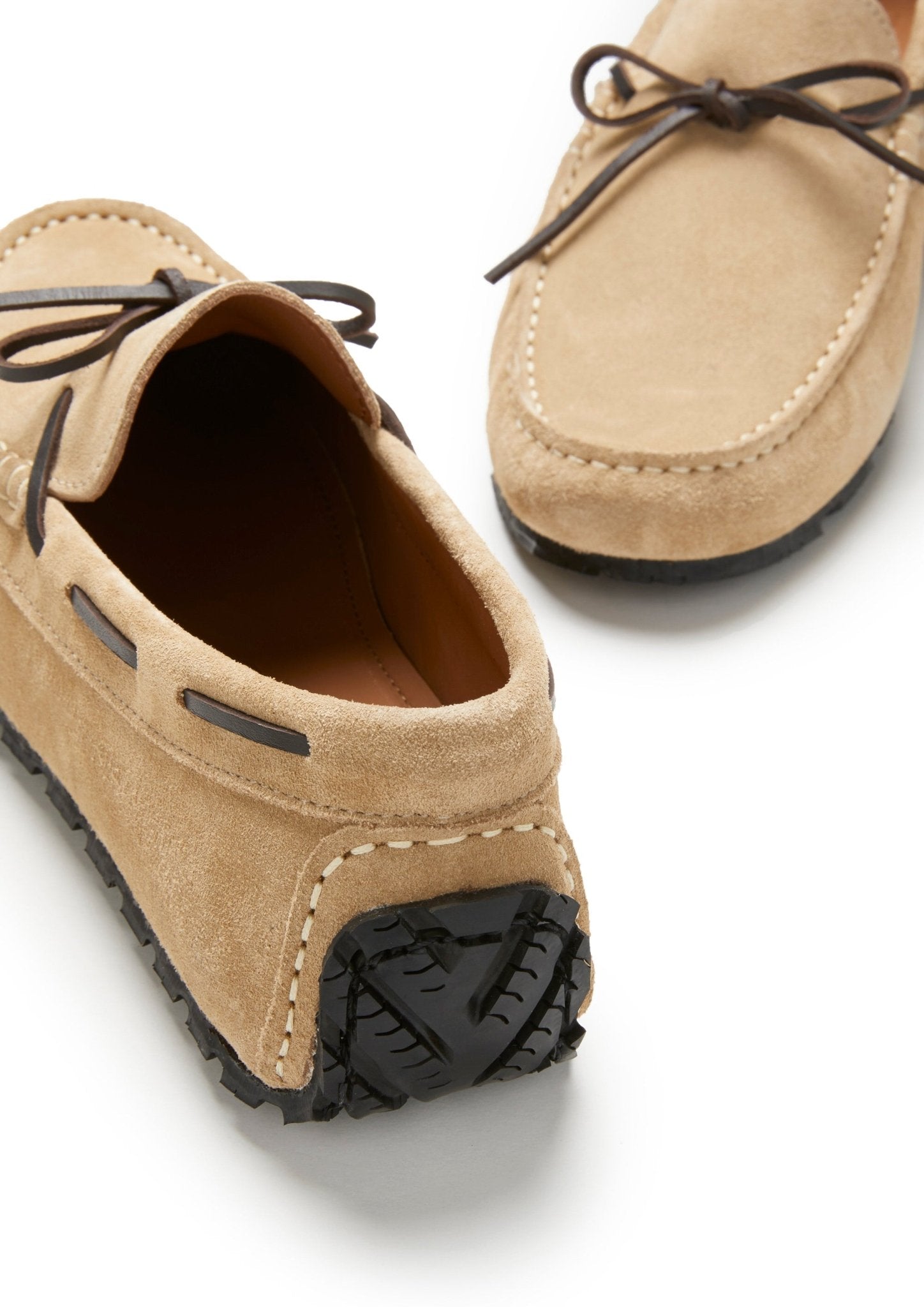 Tyre Sole Laced Driving Loafers, taupe suede - Hugs & Co.