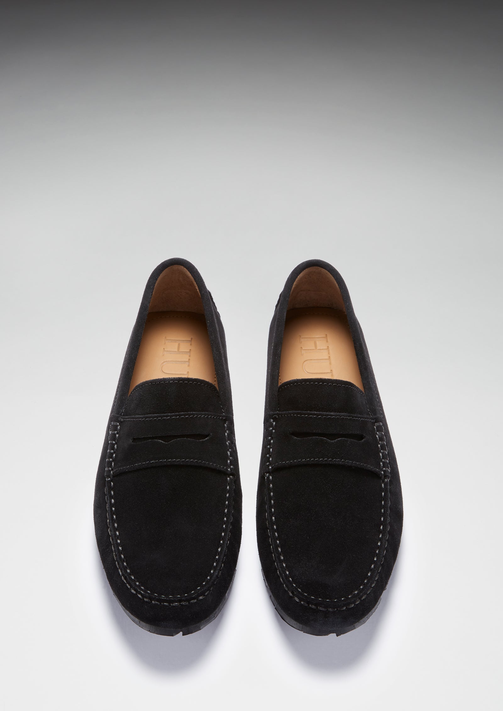 Tyre Sole Penny Driving Loafers, black suede