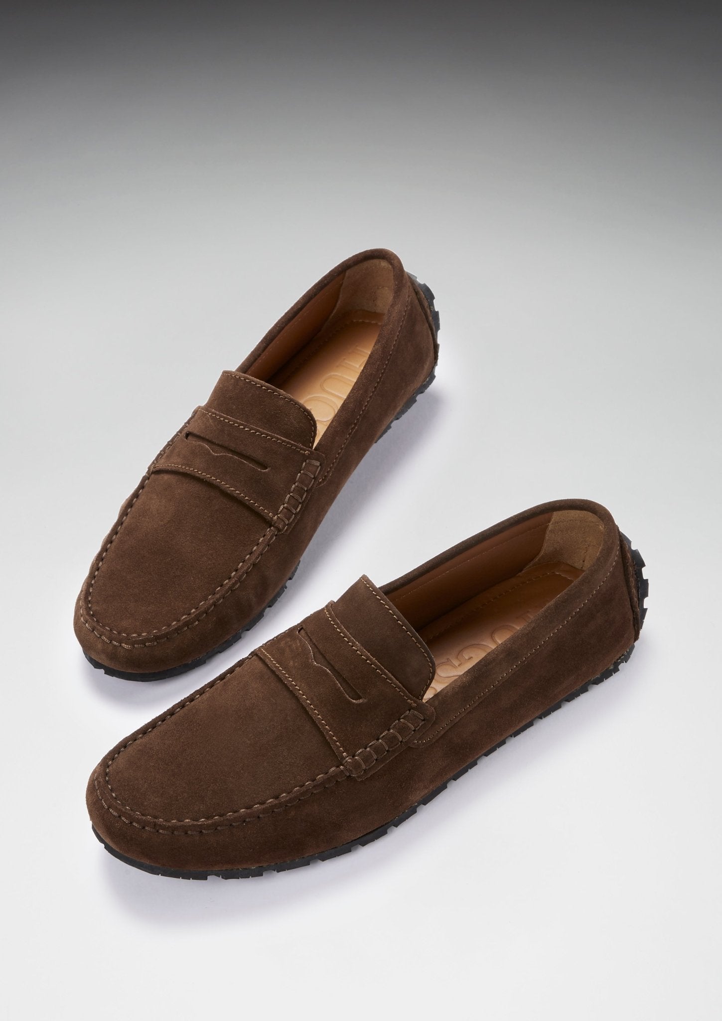 Tyre Sole Penny Driving Loafers, brown suede - Hugs & Co.