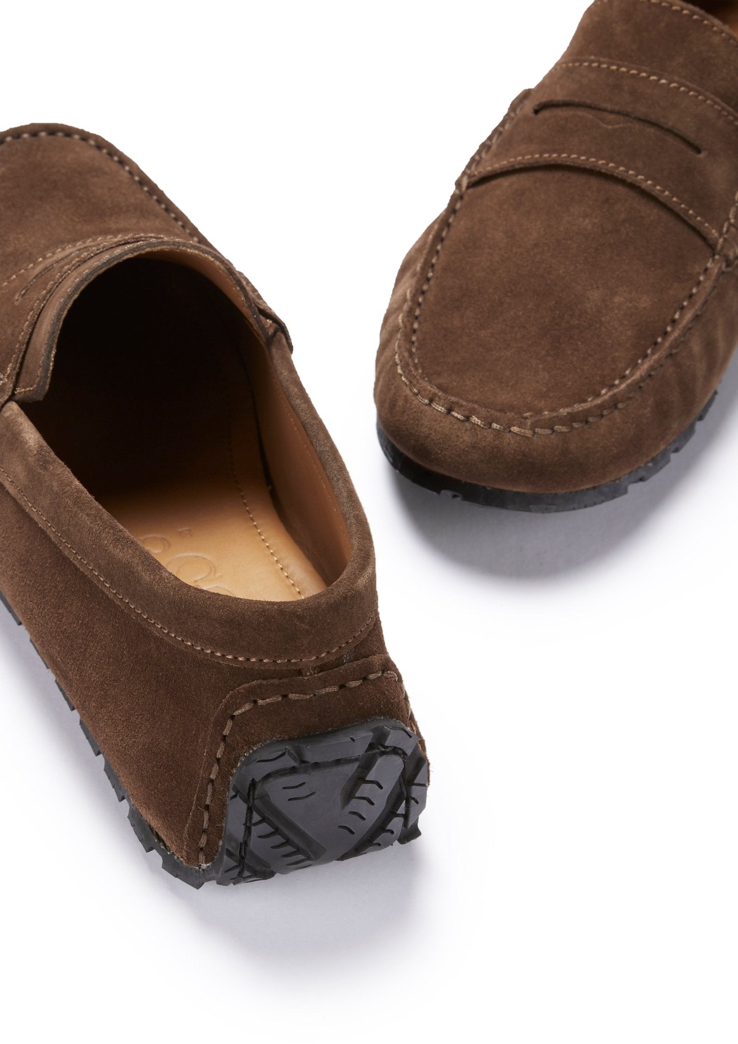 Tyre Sole Penny Driving Loafers, brown suede - Hugs & Co.