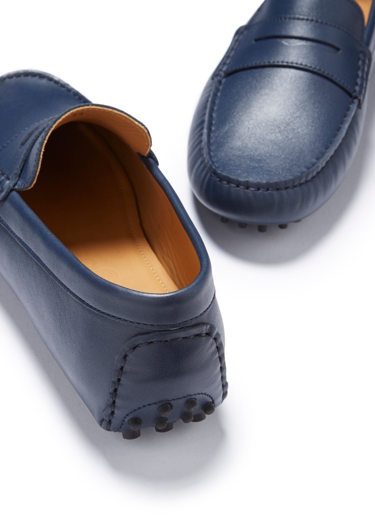 Penny Driving Loafers Blue Leather Front and Back