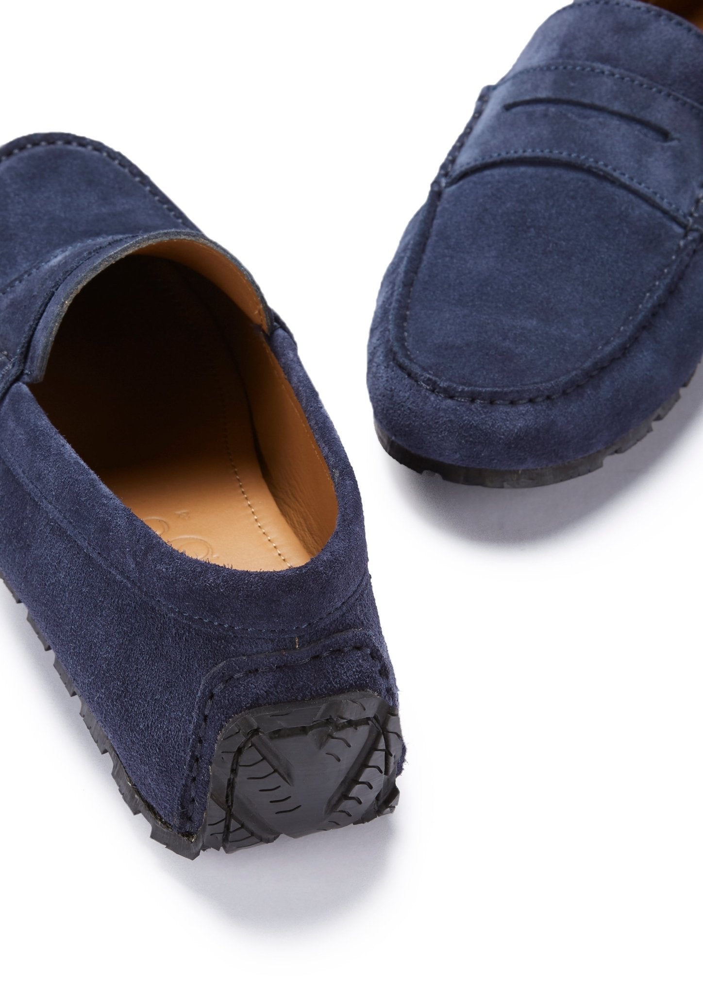 Tyre Sole Penny Driving Loafers, navy blue suede - Hugs & Co.
