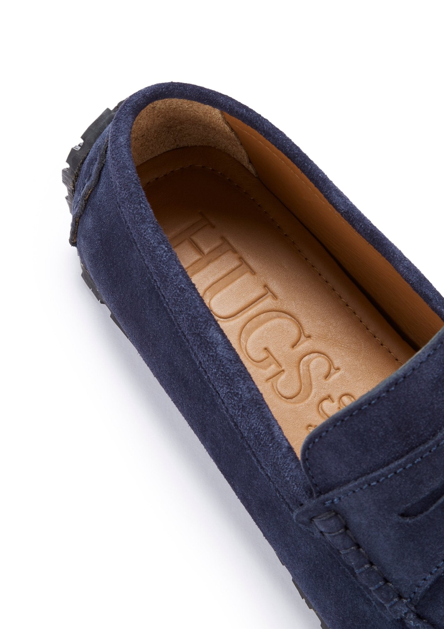 Tyre Sole Penny Driving Loafers, navy blue suede - Hugs & Co.