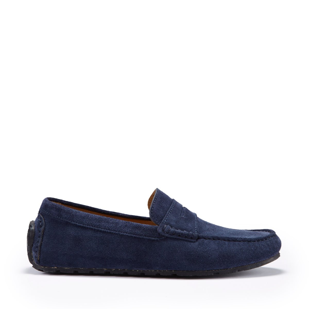 Tyre Sole Penny Driving Loafers, navy blue suede - Hugs & Co.